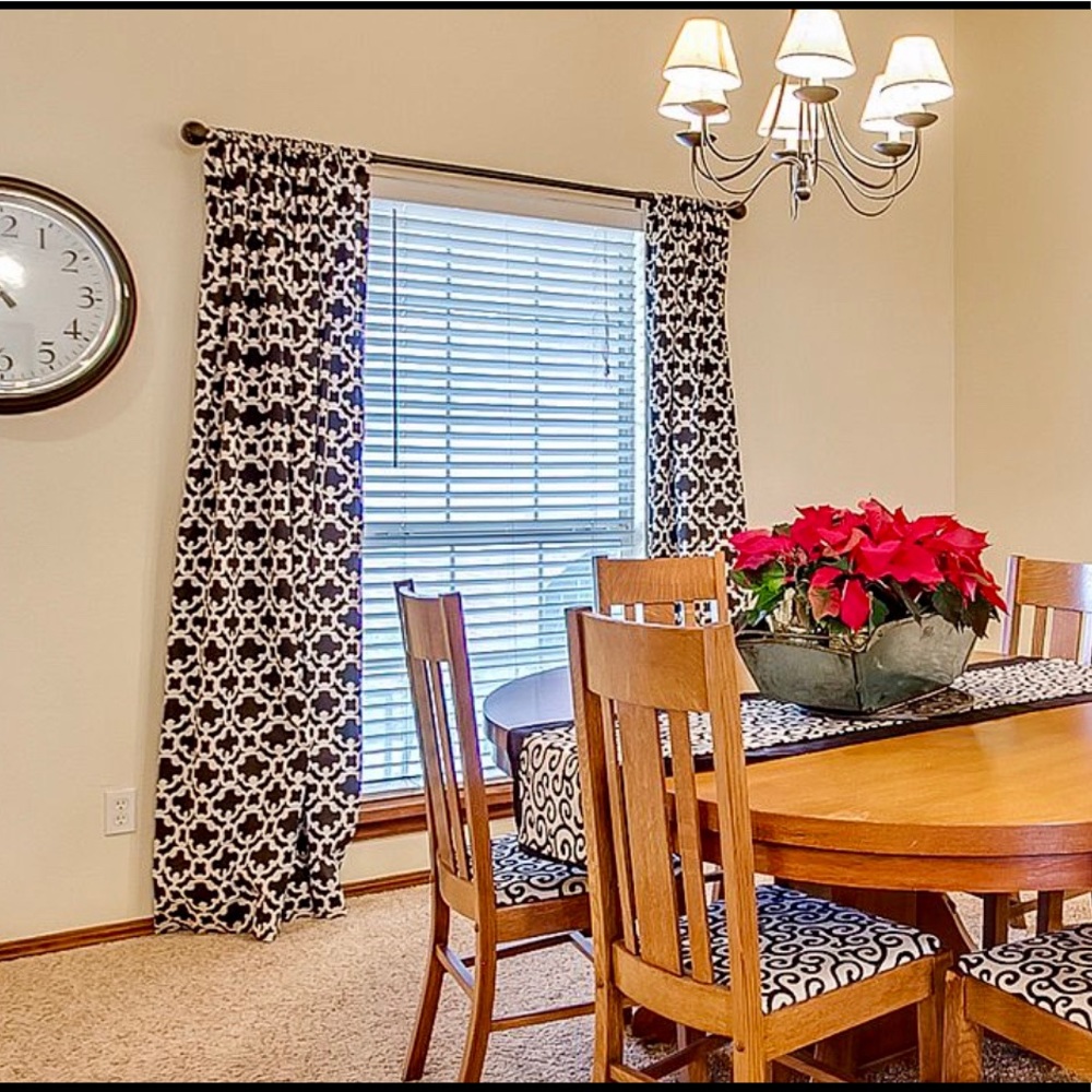 Black & off-white pattern curtain panels 54 x 94”